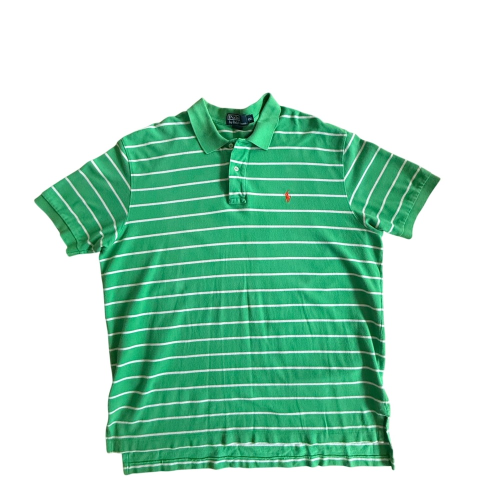 Polo Ralph Lauren Mens XXL Green White Striped Short Sleeve Cotton Polo Shirt